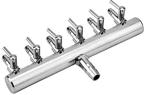 KUIDAMOS Aquarium Air Pump Splitter, 6 Way Cross Aquarium Gang Valve for shunt gas, Stainless Steel Distributor Splitter with Check Valves for Fish Tank Airline Air Tube Hose