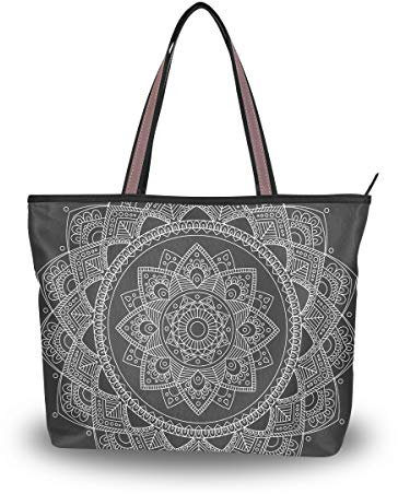 Rootti Damen-Handtasche mit Reißverschluss, Vintage-Mandala-Muster, große Tragetaschen, Schultertaschen für Damen und Mädchen, wiederverwendbar, für Arbeit, Reisen, Einkaufen