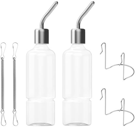 VILLCASE 2pcs Rabbit Water Bottles, Hanging Rodent Drinker, No Leak Drinking Feeder Hamster Automatic Water Dispenser for Bunny Chinchilla Small Animals