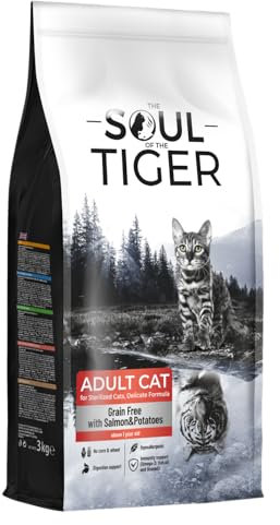 The Soul of the Tiger - Dry Food for Adult Cats, Grain Free with Salmon and Potatoes, for Neutered Cats, Delicate Formula, 3 kg