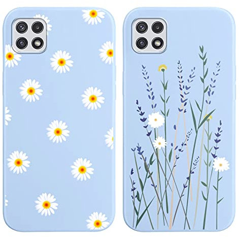 ZhuoFan [2 Stück Handyhülle für Samsung Galaxy A22 5G hüllen 6,4'', Gänseblümchen Blume mädchen Silikon Schutzhülle Stoßfest und mit Cute Design Case Cover Kompatibel mit Samsung A22, Blau