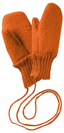 Disana WALK-HANDSCHUHE Baby & Kinder - 100% Bio-Merino, Wollwalk – wetterfest & super warm - unisex in 3 Größen - nachhaltig & fair – mit Strickkordel verbunden - made in Germany | Orange Gr. 3