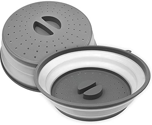 LURICO Tapa Microondas Libre BPA, 2 Piezas Tapa Microondas Plegable, Tapa para Microondas Plegable, Tapa de Salpicaduras de Microondas, Canasta de Filtro de Frutas Verduras, con Orificio de Vapor