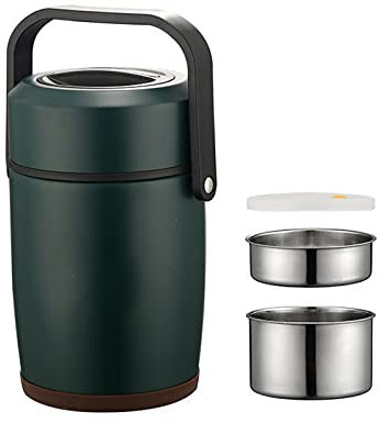 SJASD Thermo Lunchbox,Stapelbare Thermobehälter für Essen aus Edelstahl mit Lunchtasche, Auslaufsicher Thermos-Lebensmittelbehälter mit 2 Abteilen, für Kinder, Erwachsene,B,2L