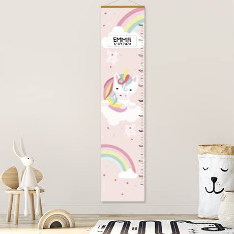 Gutmarkiert – Personalisierte Messlatte für Kinder mit Namen & Geburtsdatum zum aufhängen – Süße Messlatten für Baby- & Kleinkinderzimmer – Messlatte für Kinder aus Papier – Einhorn-Design