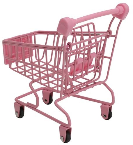 Cabilock 1pc Mini Supermarket Trolley Dollhouse Cart Desk Pen Holder Cart Pink Miniature Shopping Cart Trolly Grocery Cart Trolley Handcart Birthday Gift Kids Desk Decor Baby Prom Pretend