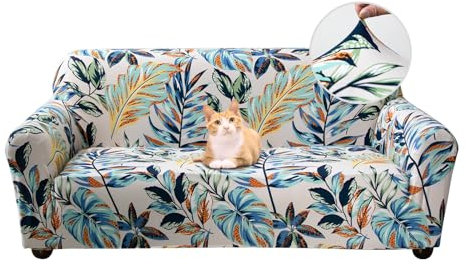 Jaotto Sofabezug 2 Sitzer Elastischer Stretch Spandex Sofa Überwürfe Sofahusse Antirutsch Waschbar Sofaschoner Couchbezug für Sofa mit Armlehne,Regenwald Blätter