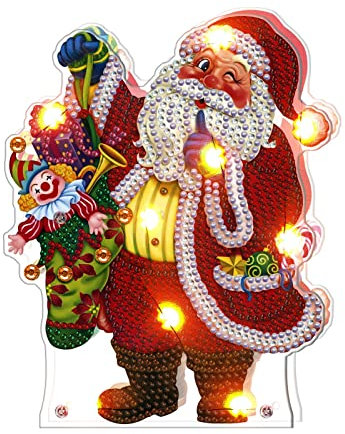 EXQULEG 5D Diamond Painting Weihnachten Deko, Diamant Painting Anhänger mit LED, Diamant Malerei Nachtlicht Deko Lampe DIY Party Deko Weihnachtsdeko Handwerk Geschenk (BJD05)