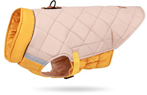 ALLSOPETS Hundemantel für Kleine Hunde Hundejacke Winterweste Jacken Hundemantel Hundepullover Haustier Skifahren Weste für Mittel Kleine Hunde Chihuahua Bulldogge Kleidung Beige