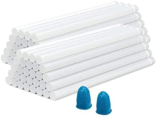Ferrestock FSKBTF003 Set 60 Barras de Pegamento, 7mm de diámetro, 200mm de Longitud, Incluye 2 dedales, Ideal para Usar con Pistolas termofusibles, Transparente