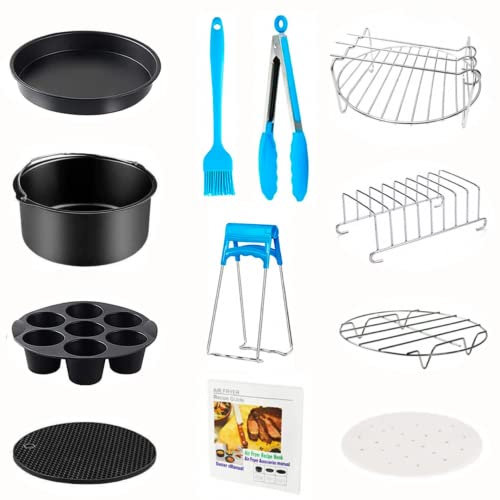 ASKERZ Air Fryer Accessories, Deluxe 8 Inch Set, 12 pcs, Suitable for Ninja, Salter, Cosori, Tower, Philips, Tefal, Dishwasher Safe Nonstick