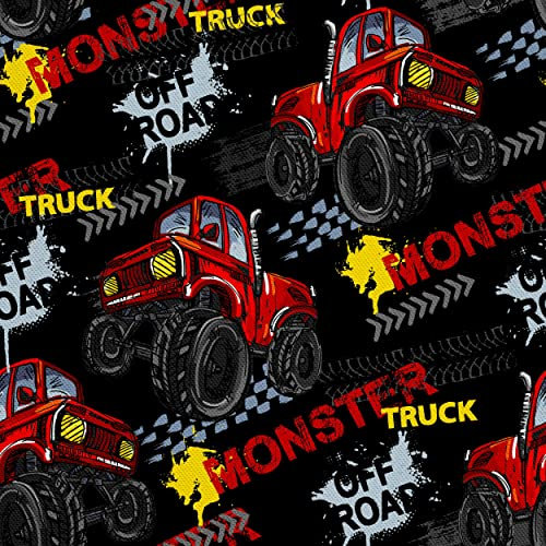 HEKO PANELS Stoff Oxford Wasserdichte Meterware Canvas-Stoff Polyester Stoff Zum Nähen Nähstoffe Möbelstoffe Dekostoffe Handwerken Wasserabweisend Blickdicht Monster Trucks 1 Meter 155 x 100 cm