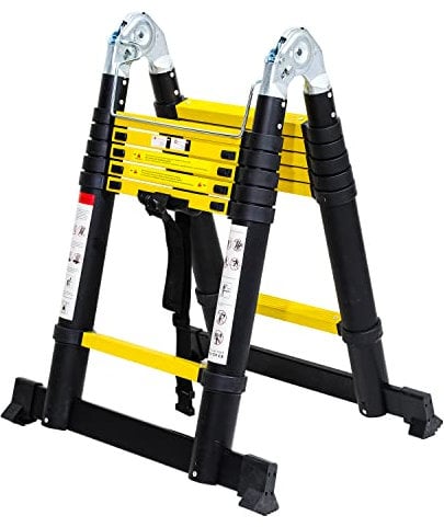 Cecaylie 3.8M Alu Teleskopleiter Stehleiter 1,9M+1,9M Faltbar Stehleiter Schiebeleiter Mehrzweckleiter Leiter Stabil Anlegeleiter Aluleiter, bis 150KG, Schwarz