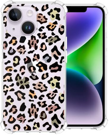 CAROKI for iPhone 14 Clear Case, with Leopard Print Pattern Bumper Protective Shockproof Soft Silicon Cover Case for iPhone 14 6.1-Aesthetic Leopard
