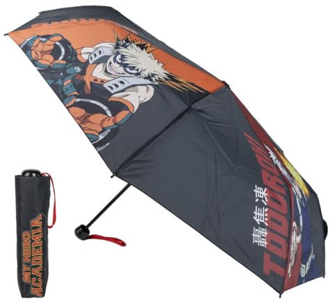 CERDÁ LIFE'S LITTLE MOMENTS My Hero Academia Faltbarer Regenschirm für Erwachsene, schwarz, manuelles Öffnen, Charakter-Design in Aktion, Originalprodukt, entworfen in Spanien, Schwarz