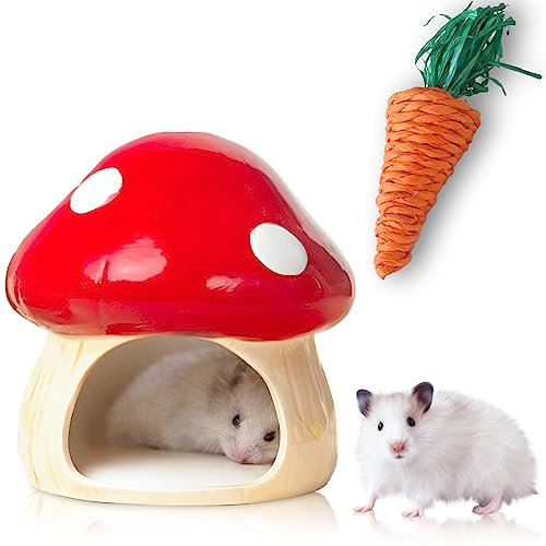 Nizirioo Einzigartige Hamster Haus Keramik: Durable Hamster Versteck, Hamsterhaus und Zahnspielzeug Tunnel in Pilzförmiges Großen Eingängen für Rennmäuse, Mäuse,Chinchillas Hamsterversteck