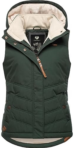 Ragwear Damen ärmellose Outdoorweste warme Winterjacke wasserdicht mit abnehmbarer Kapuze Hesty Intl Dark Green23 Gr. XL