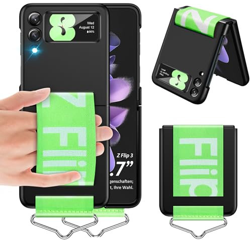 Handyhülle für Samsung Galaxy Z Flip3 Hülle Ultra Dünn Folable Matt PC Handytasche, mit Ring Nylon Strap Galaxy Z Flip 3 Tasche Case Stoßfest Outdoor Schutzhülle für Samsung Galaxy Z Flip 3 (Black)