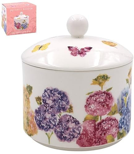 The Leonardo Collection Butterfly Blossom Sugar Bowl with Lid | Sugar Pot for All Homes & Offices | Designed by Jennifer Rose Gallery | Ceramic Bowl with Lid for Sugar, Sweetener or Other Snacks