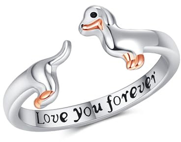 VONALA Dackel Ring für Frauen Sterling Silber Dackel Hund Offen Einstellbare Ringe Dackel Schmuck Geschenke für Hundeliebhaber Größe 7