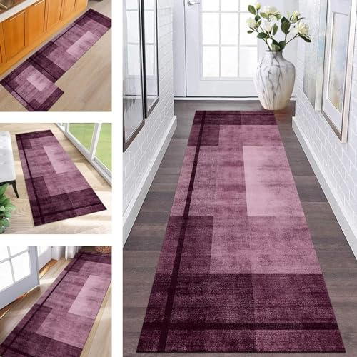 Abstrakte Läufer Flur Küche Waschbar rutschfest Korridor Teppichmatten 80X300CM Violett Rosa Lang Küchenteppich Flurteppich Läufer Schlafzimmer Esszimmer Polyester Teppichläufer Meterware Anpassbar