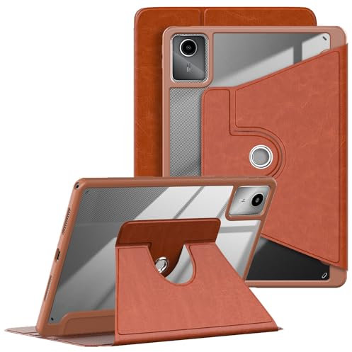 TOPCASE Funda TPU Clara Giratorio 360º para Lenovo Tab M11 TB330FU 11 Pulgadas 2024 Transparente PC Respaldo Estuche con Portalápices y Soporte Auto-Sueño/Estela,Marrón