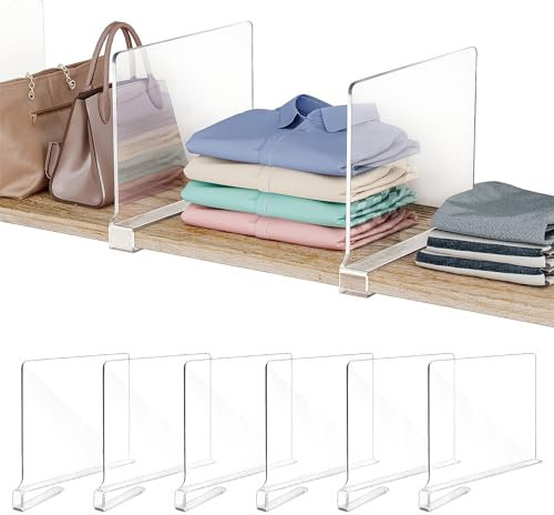 Fixwal 6 Stück Acryl-Regalteiler für Schrank-Organisation, transparenter Regalteiler für Schrank-Organizer und Aufbewahrungsregal-Organizer für Schrank, Schlafzimmer, Küche, Büro, Schränke, Badezimmer