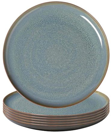 Villeroy & Boch like. by Crafted Breeze - Set di 6 piatti piani con glassa reattiva, porcellana premium, colore: Grigio/Blu