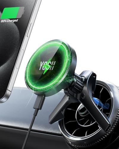 YOSH Mag-Safe - Soporte de cargador de coche redondo para Mercedes Benz, Audi, BMW Mini Cooper, 15 W, carga más rápida, soporte magnético para teléfono de coche, perfecto para iPhone 16/15/14/13/12