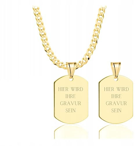 Amar Luxury ketten für herren gold 585, personalisierte geschenke männer - Erkennungsmarke mit gravur, militär Goldkette herren massive 3,8 mm, Kreuz Kette 55 cm, herren schmuck