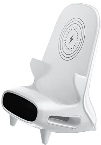 Wireless Charging Station, Mini Portable Chair, Wireless Charger for All Phones, 15W Wireless Charging Dock, Phone Charger Stand (White)