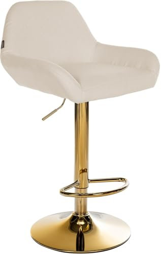 CLP Barhocker Braga Stoffbezug mit Goldgestell I höhenverstellbar und 360 drehbar I moderner Barstuhl mit Fußstütze für Küche und Bar, Farbe:Creme