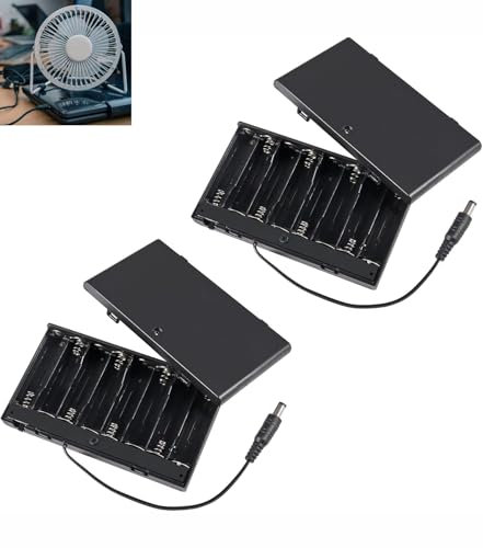 2PCS 12 volt power 8 AA battery holder case with 2.1mm x 5.5mm DC Plug and On/Off Switch 12V | for CCTV, DIY, Arduinos, motors, solenoids, LED strips