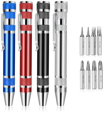 4 Pcs 8 in 1 Mini Screwdriver, Four Colors Multitool Pen Screwdriver Handy Magnetic Screwdriver Set EDC Compact Precision Gadgets Crossing Flathead Screwdriver for Repairing Installing Hand Tool