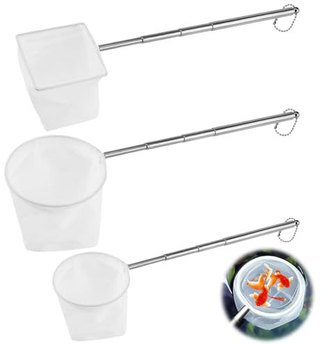 3 PCS Retino per Acquario con Manico Estensibile, Rete In Acciaio Inox per Catturare Piccoli Pesci e Gamberetti e Pulire L'acquario