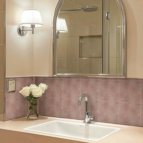 Alwayspon Piastrelle adesive in vinile rosa per pavimenti e pareti, 10 pezzi, 15 cm, autoadesive, per pavimenti in vinile, impermeabili, paraspruzzi per cucina e bagno
