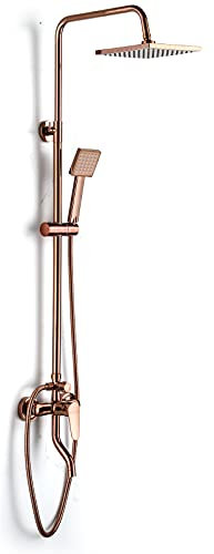 Duschsystem Regendusche Duschset, Thermostat Regendusche Duschgarnitur Duscharmatur Set mit 20x20cm Eckige Oberbrause, Handbrause und Wasserhahn Roségold