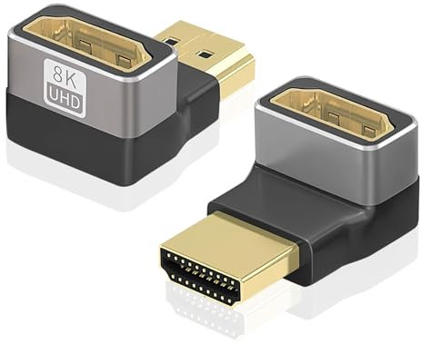 8K Right Angle HDMI Adapter, 2Pcs 90 and 270 Degree HDMI Male to Female Adapter 2.1 Connector with Gold-Plated for TV, Laptop, Monitor, DVR Player(2 Pack)