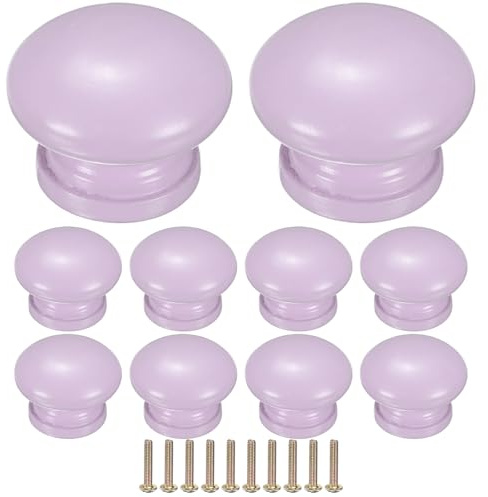 M METERXITY 10-Pack Kicthen Cabinet Knobs, 1-5/16 in(33mm) [Light Purple] | Solid Wood Round Drawer Pull Handle for Dresser/Office/Cupboard, Drawer Knob Hardware