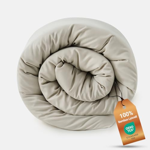 LISAURA Bambus Lyocell Bettbezug 240 x 220 cm Beige - Weiche Allergiker Bettwäsche - Kühlender Deckenbezug aus Bambus - Nachhaltige und atmungsaktive Luxus-Bettwäsche