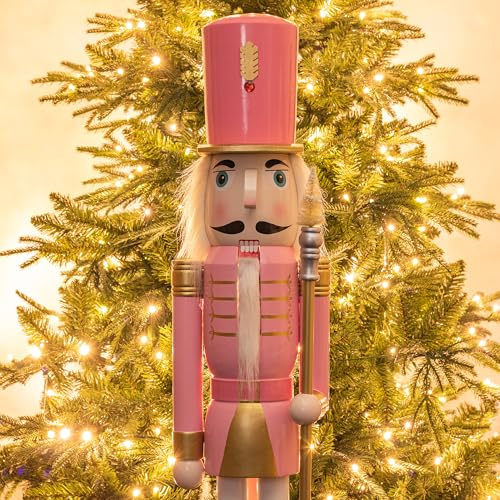 KI Store 120 cm Weihnachten Nussknacker rosa Lebensgröße Groß XXL Holz Nussknacker Figur Weihnachtsdekoration (Pink)