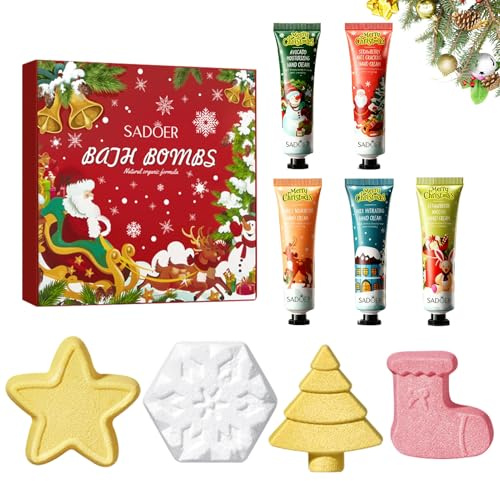 exatta Glitzer 4 Stück Weihnachten Badebomben+5 Stück Handcreme Weihnachten | Badebomben Geschenkset,Badekugeln Winter, Weihnachtsüberraschung, Weihnachten Geschenkset für Mama Freundin