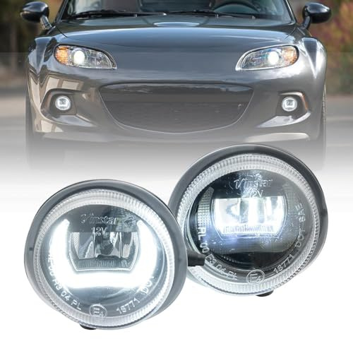 NSLUMO LED-Nebelscheinwerfer DRL Tagfahrlicht für Mazda 2 3 5 6 CX5 MX5 CX7 RX8 Frontstoßstange Nebelscheinwerfer Reflektoren Montage Fahren Laufen DLR-Licht E4-genehmigt 2 Stück