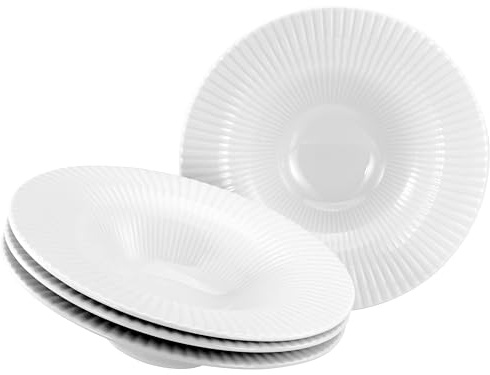Creatable, 24976, Serie Allegra Magic Weiss, 4-teiliges Geschirrset für 4 Personen, Pastateller aus Porzellan, spülmaschinen- und mikrowellengeeignet, Made in Europe