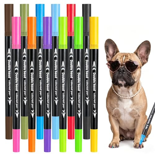 Hpmjz Dog Nail Polish Pens Quick Dry 12 Colors Pet Nail Polish Kit | DIY Dogs Puppy Nails, Pet Nails Polishes Set, for Dogs Easy to Apply Ideal Gifts, for Dog Cat Light Dark Long Lasting