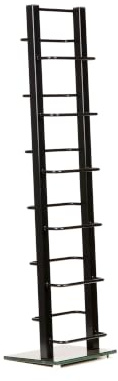 Design CD STÄNDER CD Regal Lounge Tower schwarz 92cm aus Metall und Glas Aufbewahrung für ca 85 CDs