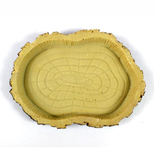 Lurrose Reptile Feeding Bowl Resin Vivarium Food Water Dish 3# | Khaki Finish, Non-toxic Resin Build, for Snake and Turtle Pet Breeding