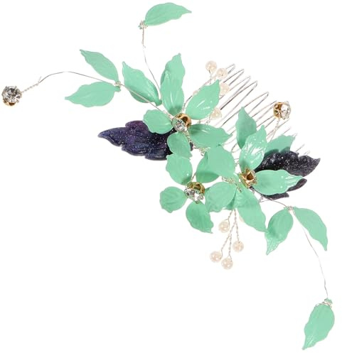 Brauthaarschmuck Weihnachten Haarkamm mit Perlen und Blättern Feier | Metall in Grün, für Brautfrisuren und Feierliche Anlässe, Sicherer Halt, Elegante Verzierung