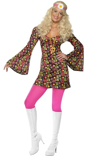 Smiffys 60s CND Costume, Multi-Coloured Dress with Bell Sleeves, 1960's Groovy Fancy Dress, 1960s Dress Up Costumes