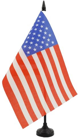 AZ FLAG - Drapeau De Table Etats-Unis 21x14 cm - Petit Drapeau Américain De Bureau 100% Polyester Avec Hampe De 25cm Et Socle En Plastique Noir